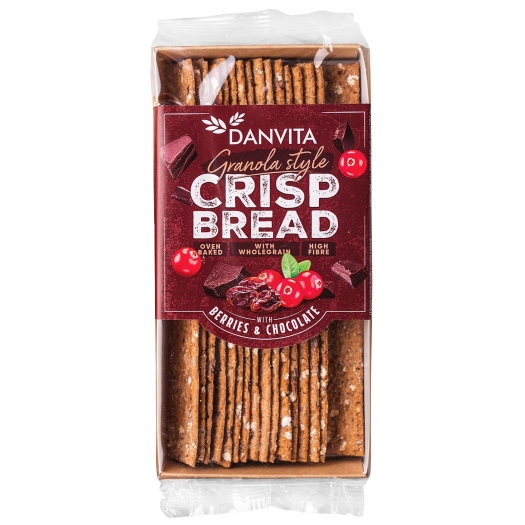Křehké pšeničné granola plátky s ovocem a čokoládou